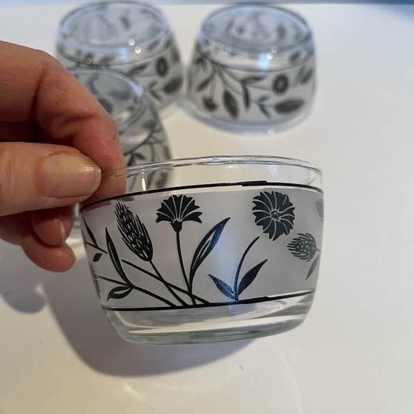 Vintage Libby Frost Dessert/ Snack Bowls Glass Wildflower/ Wheat Set of 5 - Picture 5 of 7